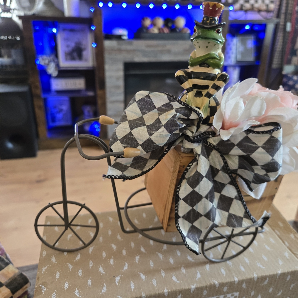 MacKenzie-Childs Frog Bicycle Figurine with Black and White Accents